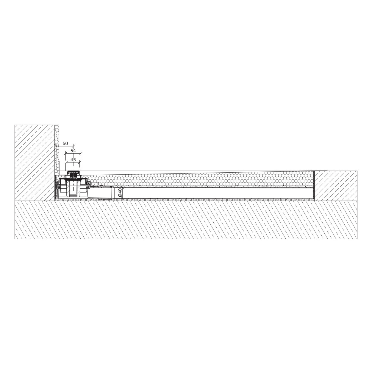 Wedi Fundo linear drain outlet Mini Max DN 40 horizontal